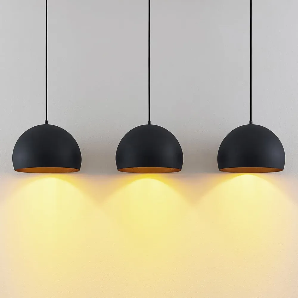 Lindby pendellampe Tarjei, længde 120 cm, sort/guld, metal