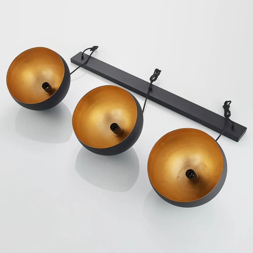 Lindby pendellampe Tarjei, længde 120 cm, sort/guld, metal