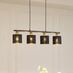 Lindby Pendellamper>pendellampe Vasilia, 75 cm, sort/guld, stof