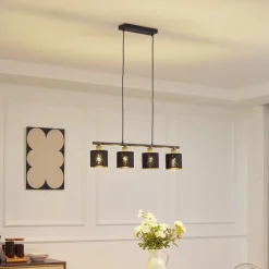 Lindby Pendellamper>pendellampe Vasilia, 75 cm, sort/guld, stof