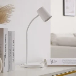 Lindby Radka bordlampe, hvid, plast, GU10, fleksibel arm