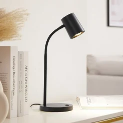Lindby Arbejdsrum/Kontor|Bordlamper>Radka bordlampe, sort, plast, fleksibel arm