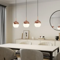 Lindby Rangina pendellampe, 100 cm, kobber, 3 lyskilder, glas