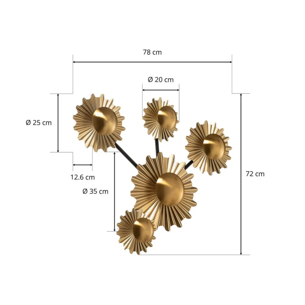 Lindby Væglamper|Væglamper>Senmia væglampe, guld, 5 lyskilder