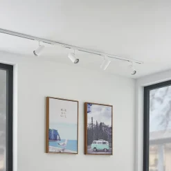 Lindby skinnesystem Linaro, GU10, 4 lyskilder, hvid, Ø 6 cm