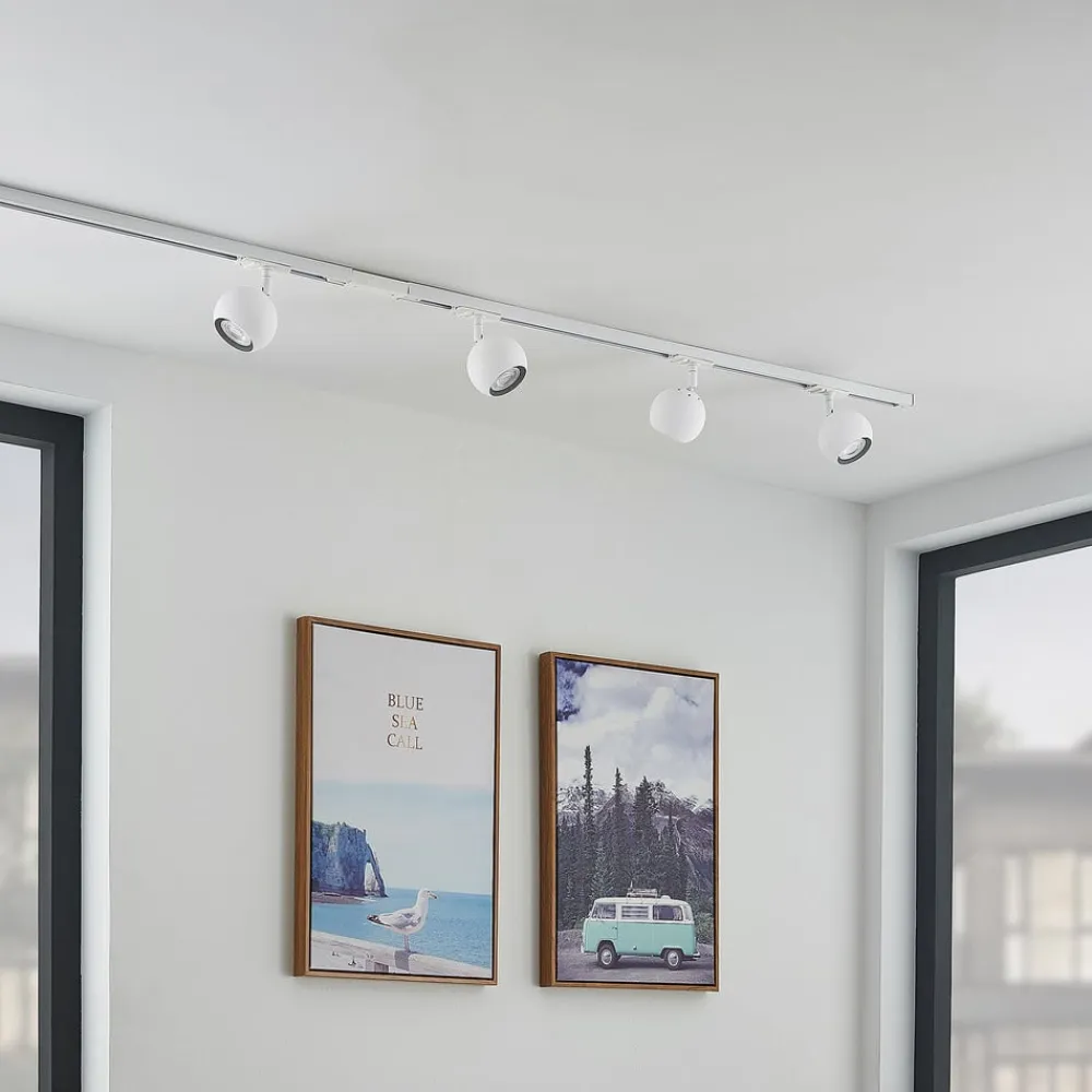 Lindby Skinnesystem>skinnesystem Linaro, GU10, 4 lyskilder, hvid, Ø 9 cm