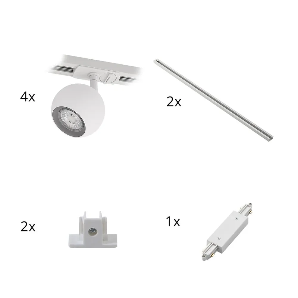 Lindby Skinnesystem>skinnesystem Linaro, GU10, 4 lyskilder, hvid, Ø 9 cm