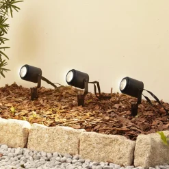 Lindby Udendørs Spot>Smart LED udendørsspot Nymo, CCT, RGB, Tuya, sæt med 3 stk