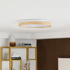 Lindby Loftlamper>Smart LED-loftslampe Mirren træ Ø49,5 cm CCT Tuya