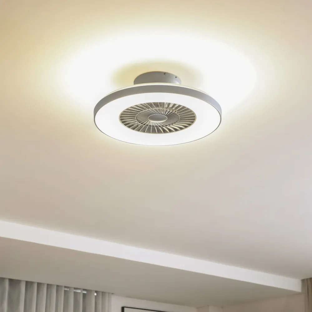 Lindby Smart LED-loftventilator Paavo, sølv, lydløs, Tuya