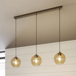 Lindby Sofian hængelampe, ravfarvet, glas, 100 cm, 3 lyskilder.