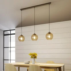 Lindby Sofian hængelampe, ravfarvet, glas, 100 cm, 3 lyskilder.