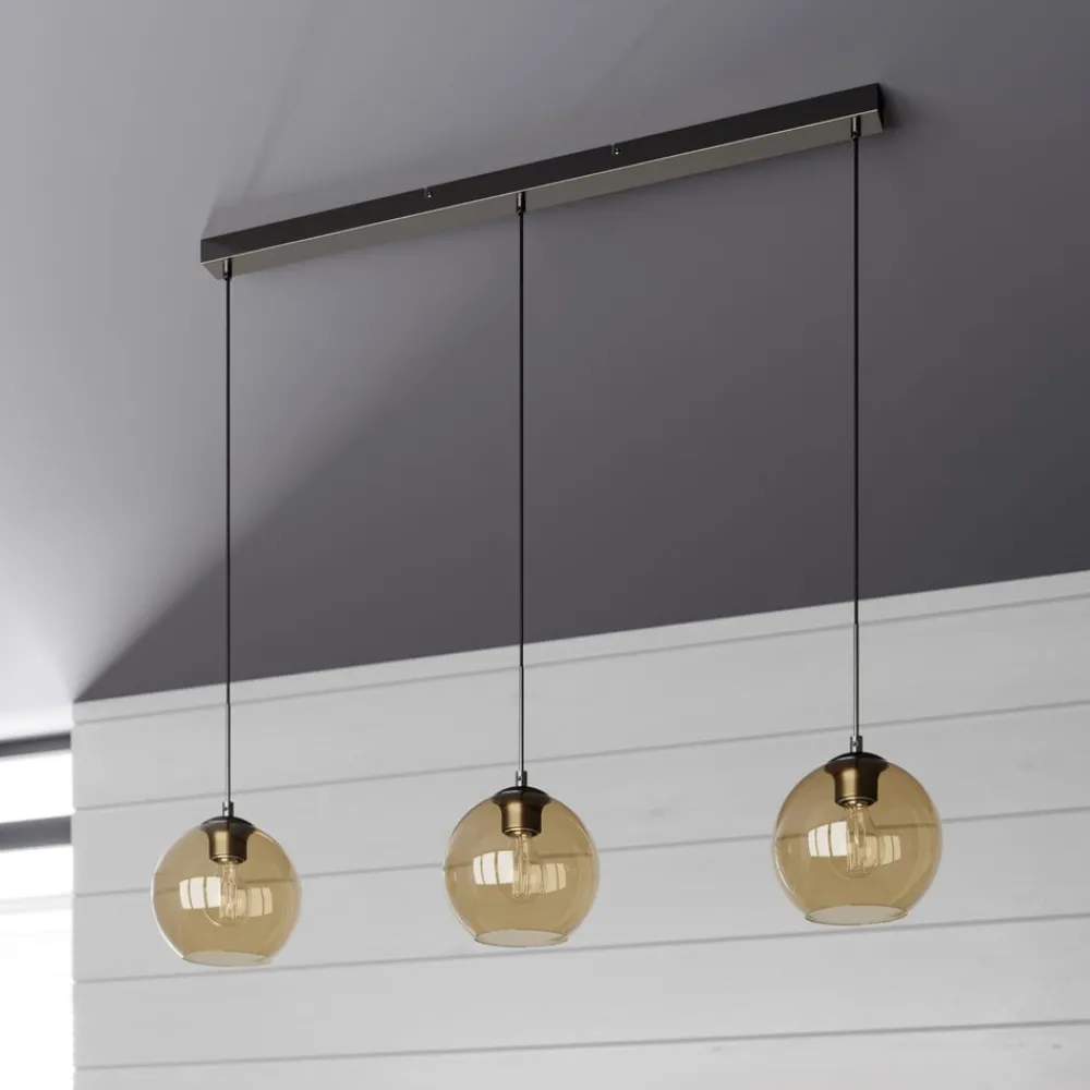 Lindby Sofian hængelampe, ravfarvet, glas, 100 cm, 3 lyskilder.