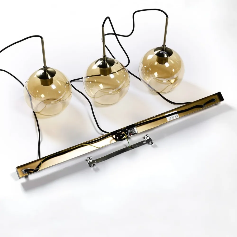 Lindby Sofian hængelampe, ravfarvet, glas, 100 cm, 3 lyskilder.