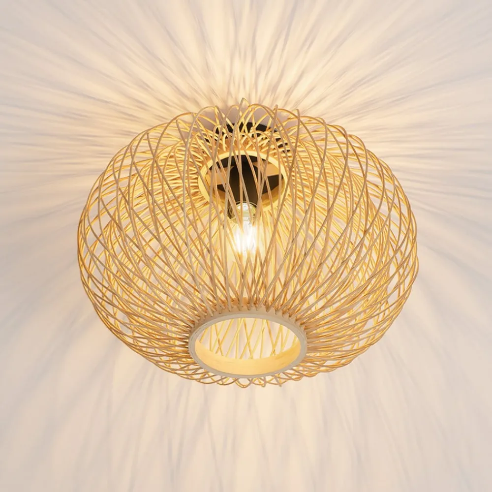 Lindby Solvira loftlampe, bambusflet, rund