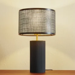 Lindby Sorscha bordlampe, sort, jern, Ø 26 cm