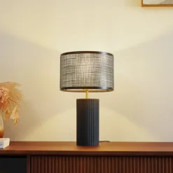 Lindby Sorscha bordlampe, sort, jern, Ø 26 cm