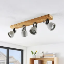 Spot Mitis, 70 cm, 4 lyskilder, grå, træ, beton, GU10^Lindby Sale