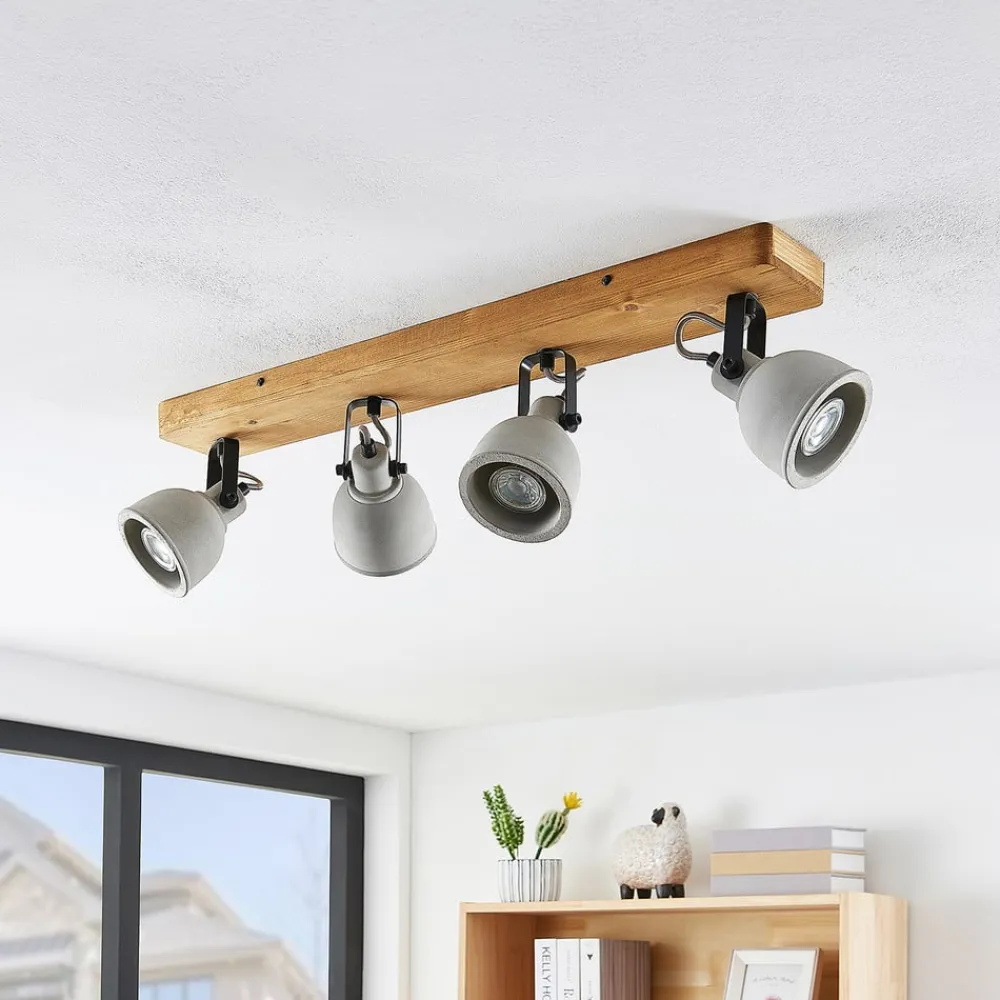 Spot Mitis, 70 cm, 4 lyskilder, grå, træ, beton, GU10^Lindby Sale