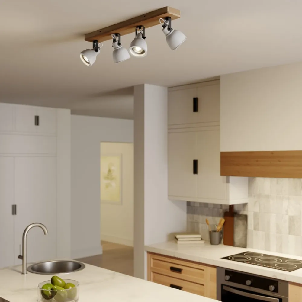 Spot Mitis, 70 cm, 4 lyskilder, grå, træ, beton, GU10^Lindby Sale