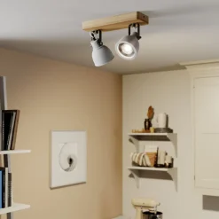 Spot Mitis, 30 cm, 2 lyskilder, grå, træ, beton, GU10^Lindby Online