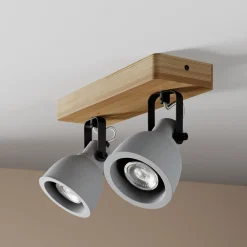 Spot Mitis, 30 cm, 2 lyskilder, grå, træ, beton, GU10^Lindby Online