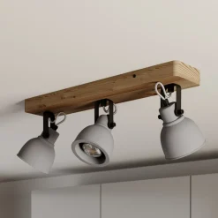 Lindby Spot Mitis, 50 cm, 3 lyskilder, grå, træ, beton, GU10