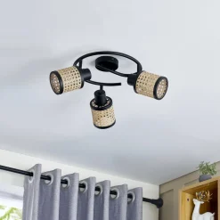 Lindby Spotlights>spot Yaelle, Ø 30 cm, 3 lyskilder, rattan, sort, E27