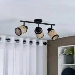 Lindby Spot Yaelle, 52 cm, 3-lys, rattan, sort, E27