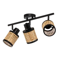 Lindby Spot Yaelle, 52 cm, 3-lys, rattan, sort, E27