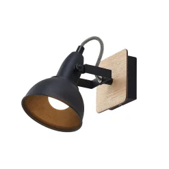 Lindby spotlight Aylis, højde 14 cm, sort, træ, E14