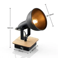 Lindby spotlight Aylis, højde 14 cm, sort, træ, E14