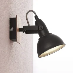 Lindby spotlight Aylis, højde 14 cm, sort, træ, E14