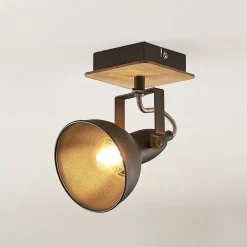 Lindby spotlight Aylis, højde 14 cm, sort, træ, E14