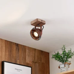 spotlight Farovi, rustfarvet, træ, justerbar, GU10^Lindby Outlet