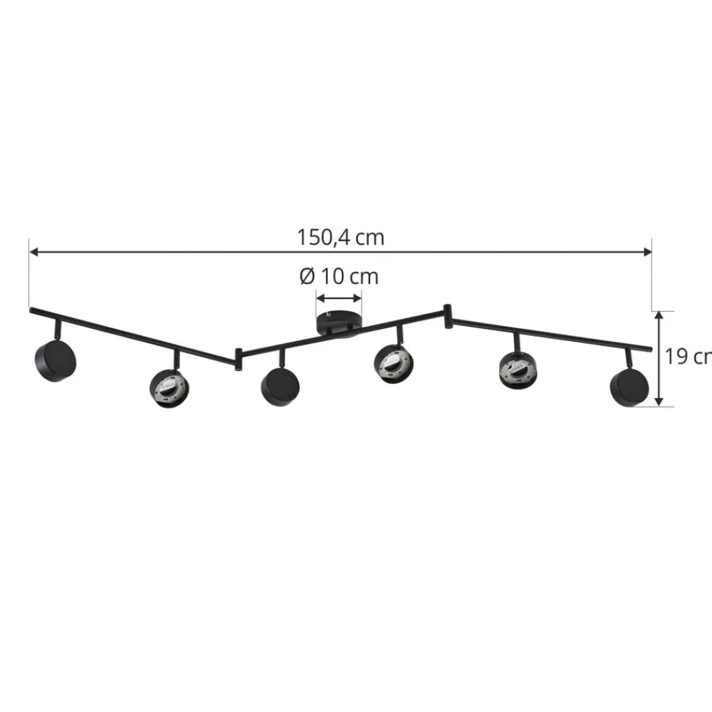 Lindby spotlight Jyla, sort, linse, 3.000 K, 6-lys, GX53