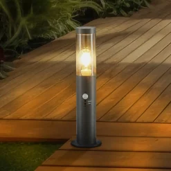 Lindby Sokkellamper Med Sensor|Sokkellamper>Statius sokkellampe, antracit, jern, sensor, 45 cm