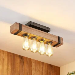 Lindby Loftlamper|Loftlamper>Sverina loftlampe, 46 cm, brun, træ, metal