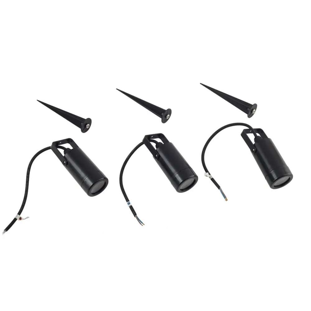 Lindby Thorgal lampe med jordspyd, Ø 6 cm, sort, sæt med 3 stk