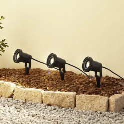 Lindby Terrassebelysning|Udendørs Spot>Thorgal lampe med jordspyd, Ø 9,8 cm, sort, sæt med 3 stk