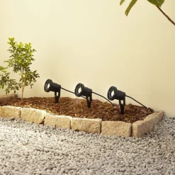 Lindby Terrassebelysning|Udendørs Spot>Thorgal lampe med jordspyd, Ø 9,8 cm, sort, sæt med 3 stk