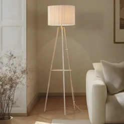 trebenetstående gulvlampe Libbie, 155 cm, hør, cremefarvet^Lindby Online