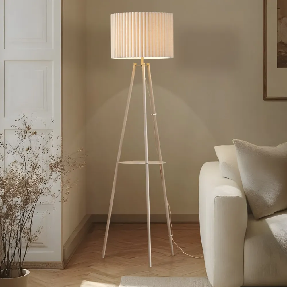 trebenetstående gulvlampe Libbie, 155 cm, hør, cremefarvet^Lindby Online