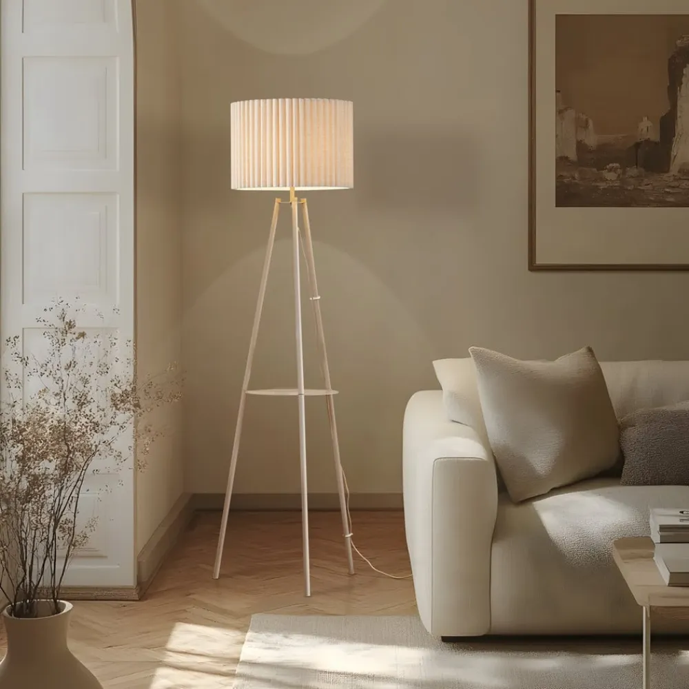 trebenetstående gulvlampe Libbie, 155 cm, hør, cremefarvet^Lindby Online