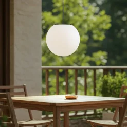 Lindby udendørs hængelampe Alea, hvid, plast, Ø 38 cm