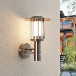 Lindby udendørs LED-væglampe Gregory, sensor, stål, IP44