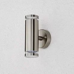 Lindby udendørs LED-væglampe Tiberius, stål, op/ned, IP44