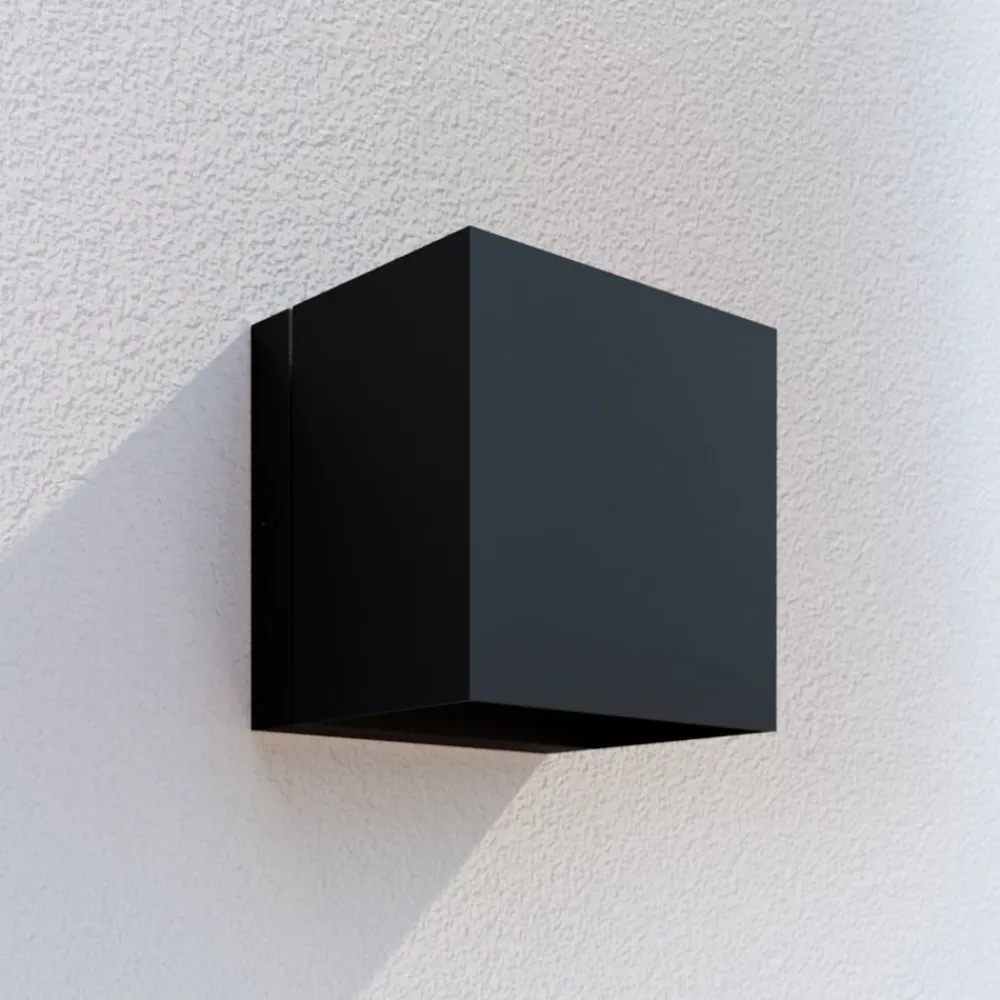 Lindby Væglamper>udendørs LED-væglampe Glyn, sort, metal, 12 cm, IP44