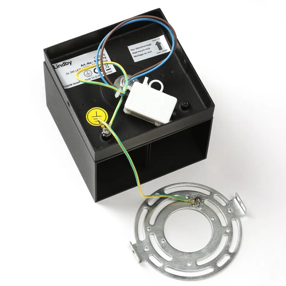 Lindby Væglamper>udendørs LED-væglampe Glyn, sort, metal, 12 cm, IP44