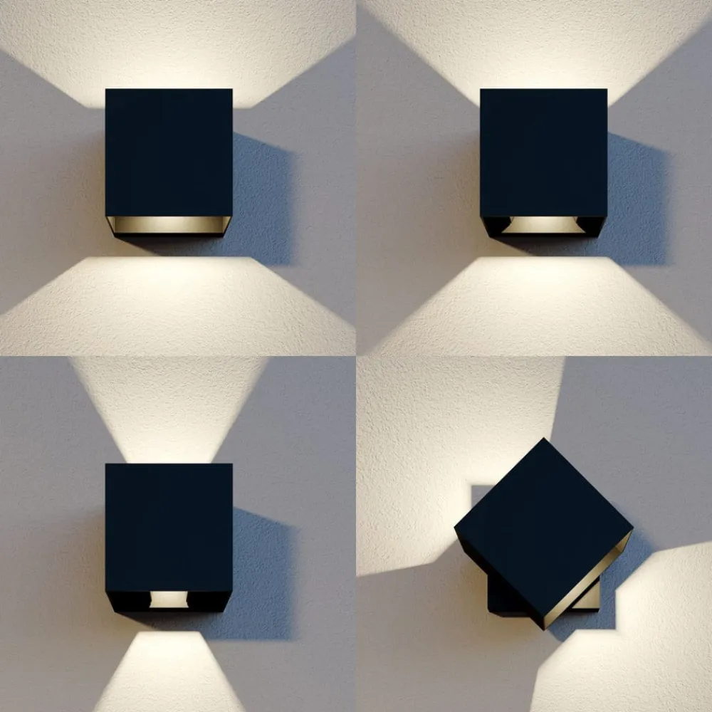 Lindby Væglamper>udendørs LED-væglampe Glyn, sort, metal, 12 cm, IP44